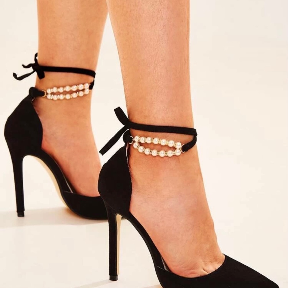 SHEIN Black high heels with pearl accent
